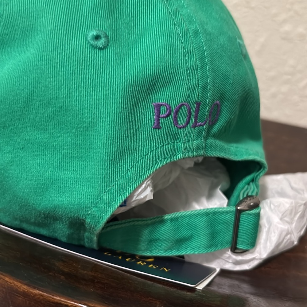 COPY - Ralph Lauren Vibrant Green Cap with Purple Logo - Picture 4 of 5